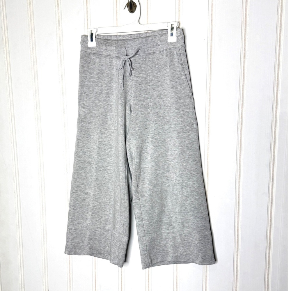 Quince Cropped Wide Leg Sweats Heather Gray Tencel Modal Drawstring Pants Womens - Picture 3 of 9